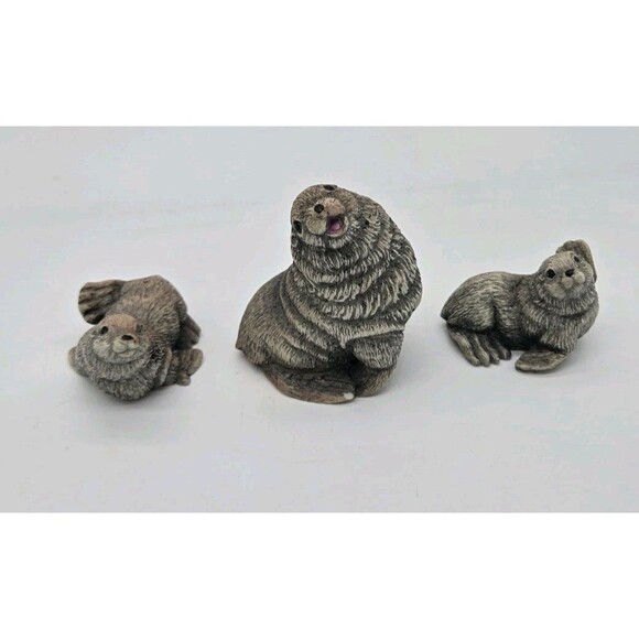 Vintage Animal Family Seal Family Figurine Set Of 3 Miniature Cute Seals Decor - Picture 15 of 16